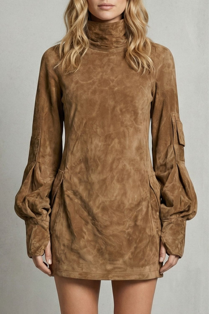 Marcella – High neck Suede-effect mini dress