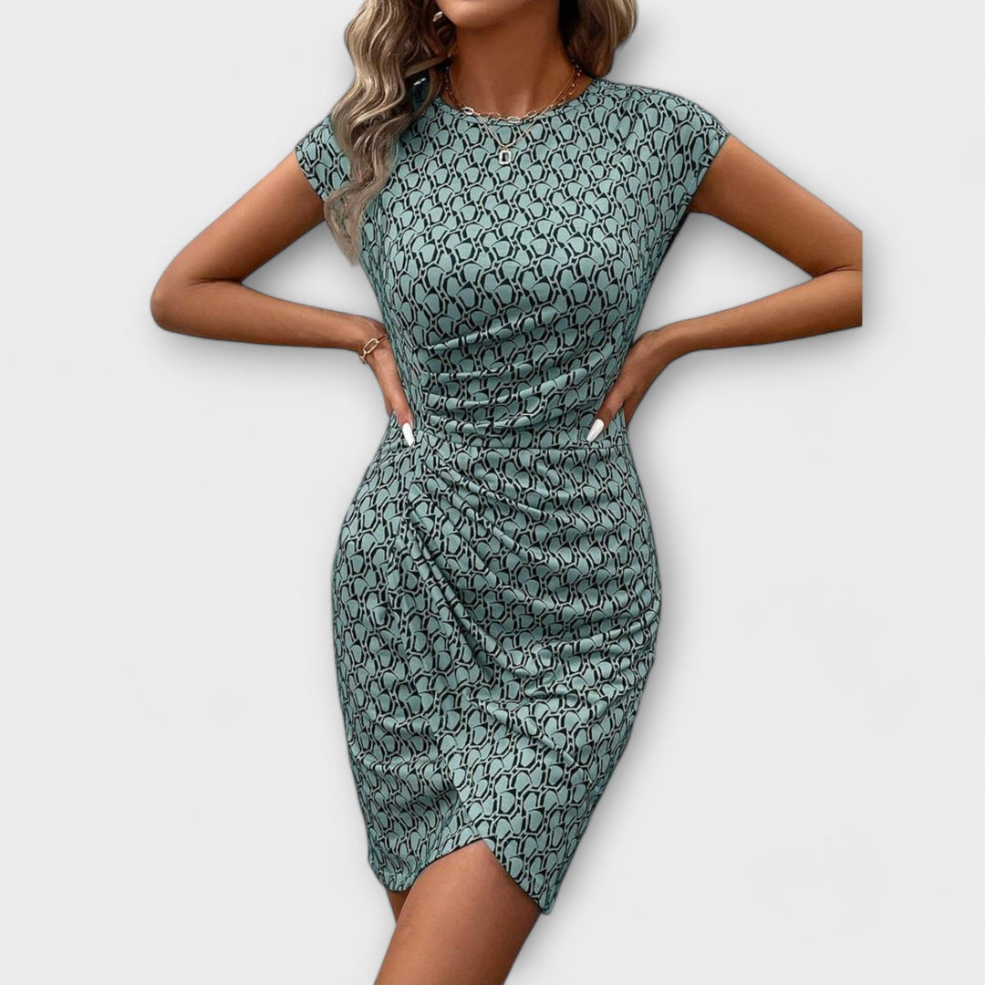 Emma - Short-Sleeved Tulip Dress with All-Over Pattern