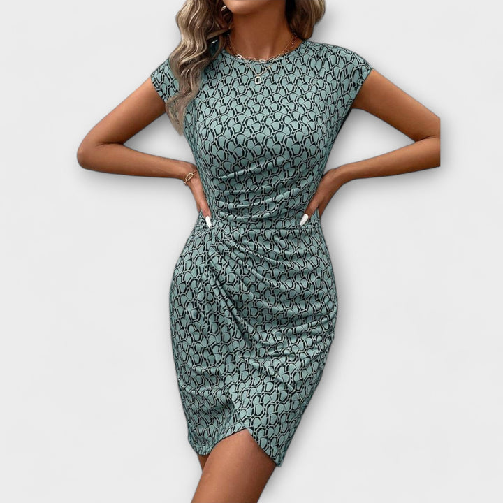 Emma - Short-Sleeved Tulip Dress with All-Over Pattern