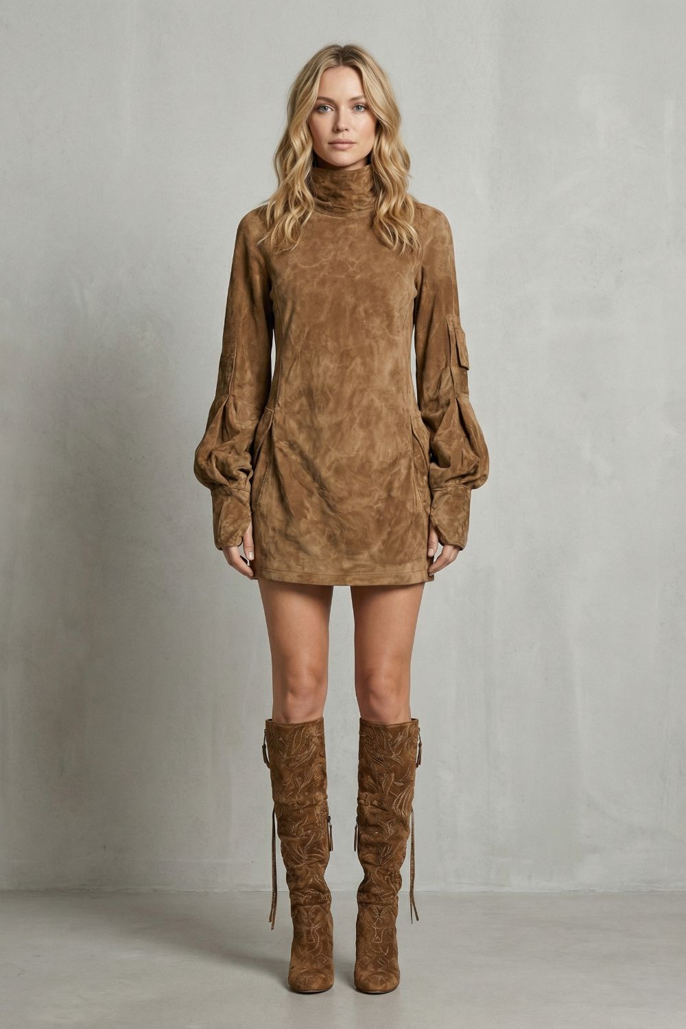 Marcella – High neck Suede-effect mini dress