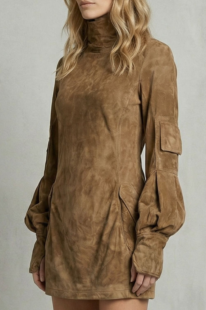 Marcella – High neck Suede-effect mini dress