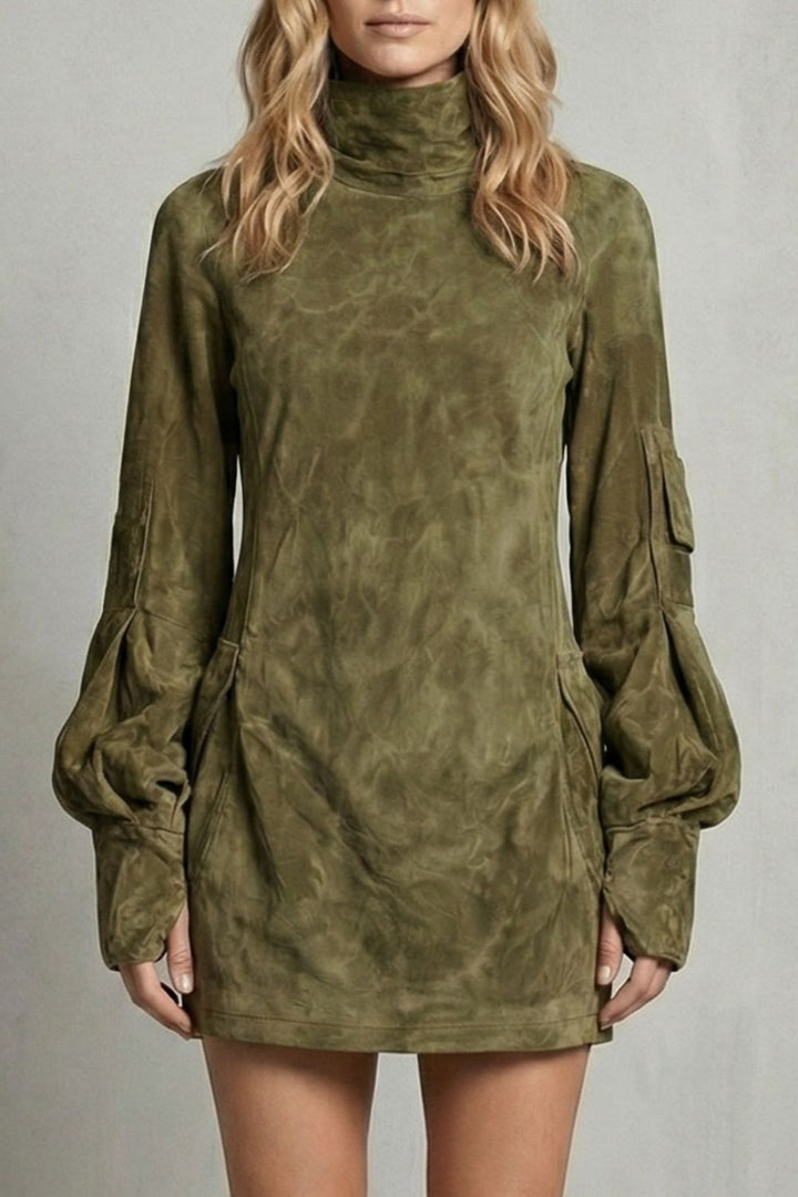 Marcella – High neck Suede-effect mini dress