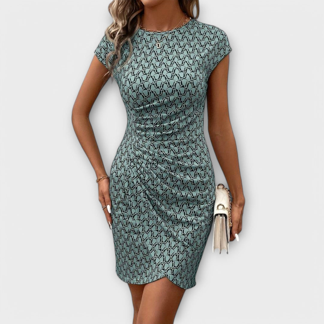 Emma - Short-Sleeved Tulip Dress with All-Over Pattern