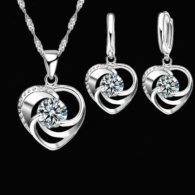Tammy - Sterling Silver Heart Necklace and Earrings