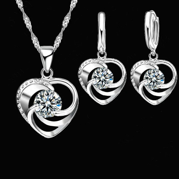 Tammy - Sterling Silver Heart Necklace and Earrings