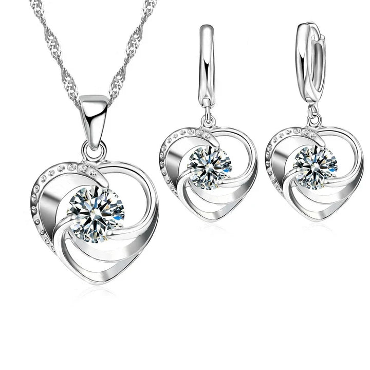 Tammy - Sterling Silver Heart Necklace and Earrings
