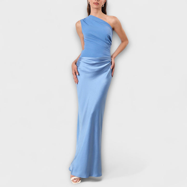 Elegant One-Shoulder Pleated Maxi Dress