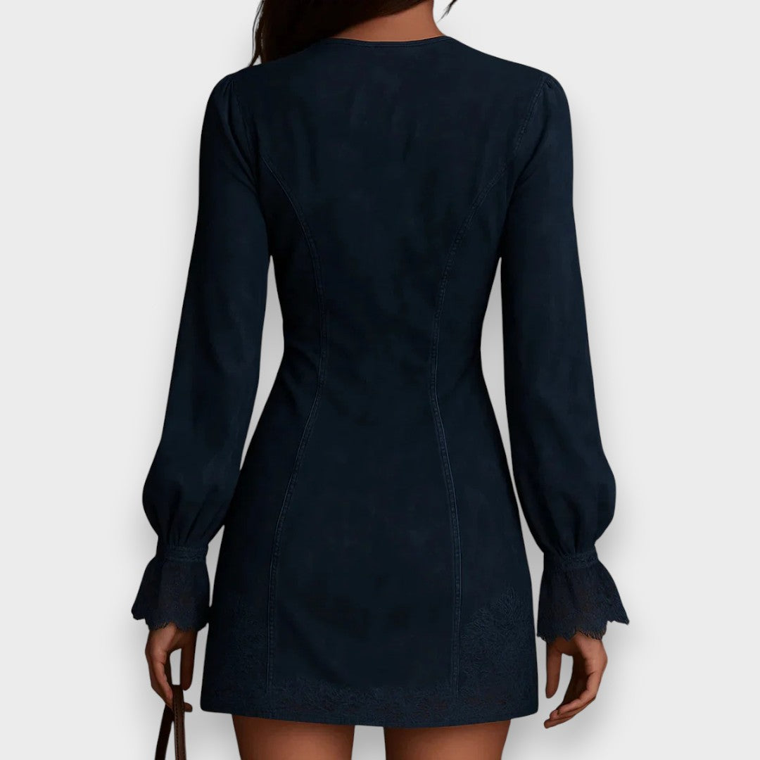 Jane - Blue suede mini dress