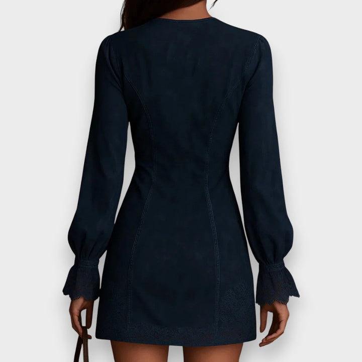 Jane - Blue suede mini dress