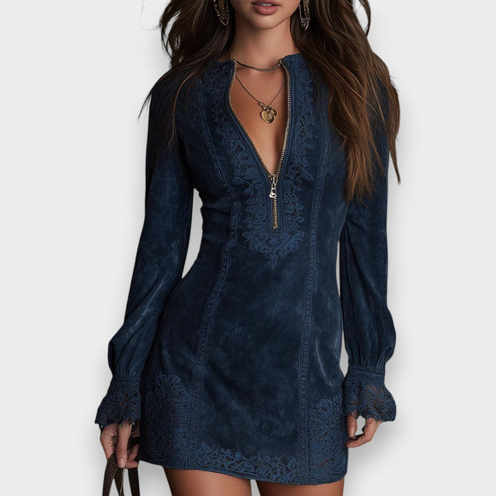 Jane - Blue suede mini dress